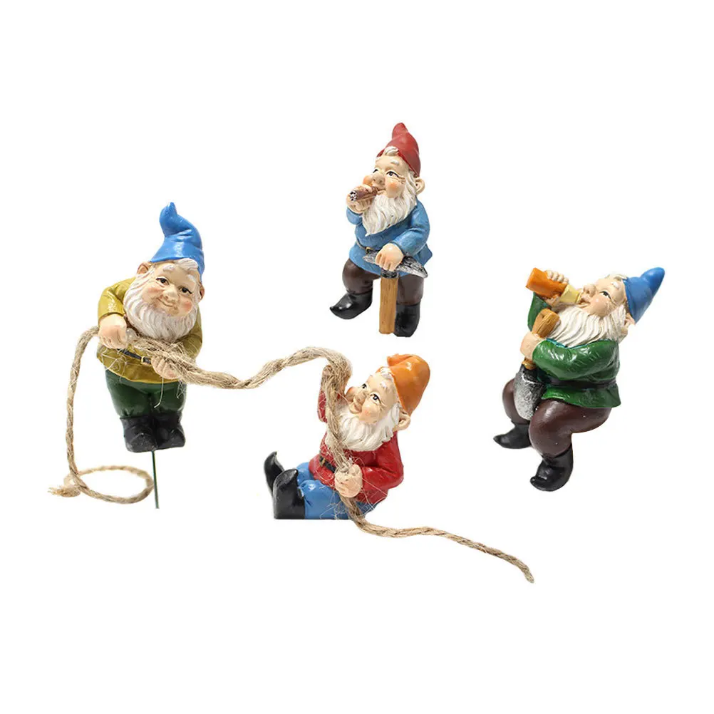 

4Pcs Garden Gnome Decoration Resin Small Dwarf Lawn Ornament Indoor Outdoor Garden Decor Resin Craft Unique Scene Layout