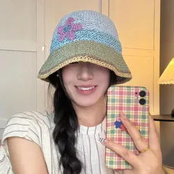 Women Hollow Flower Knitted Fisherman Hat Handmade Crochet Matching Basin Hat Spring Summer Sunscreen Sun Hats Female Panama