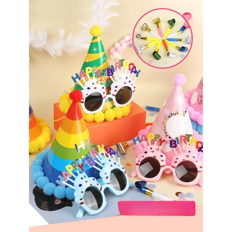 1 Set of 12 Pcs Blowing Out Birthday Party Hat Children\'s&Girls Funny Baby Cake Decoration Scene Decoration Supplies Birthday