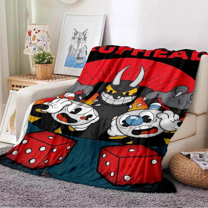 The Cuphead Show Mugman Cartoon Game Blanket Sofa Cover Soft Hairy Blanket Flannel Fluffy Comfortable Home Travel Throw Blanket