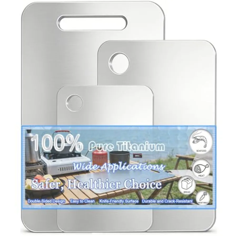 

Набор из 3 двусторонних титановых разделочных досок (100% титан), пригодных для мытья в посудомоечной машине, для кухни и сервировки мясных деликатесов