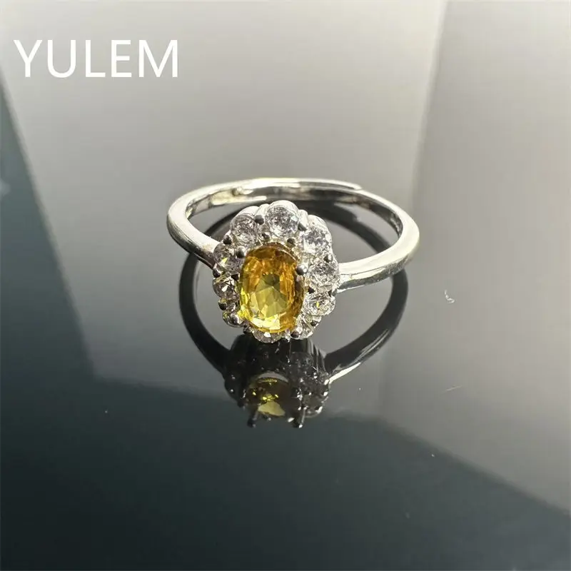 YULEM 4x6mm Oval Cut Natural Yellow Sapphire for Women Daily Wear Silver 925 Ring Fine Jewelry