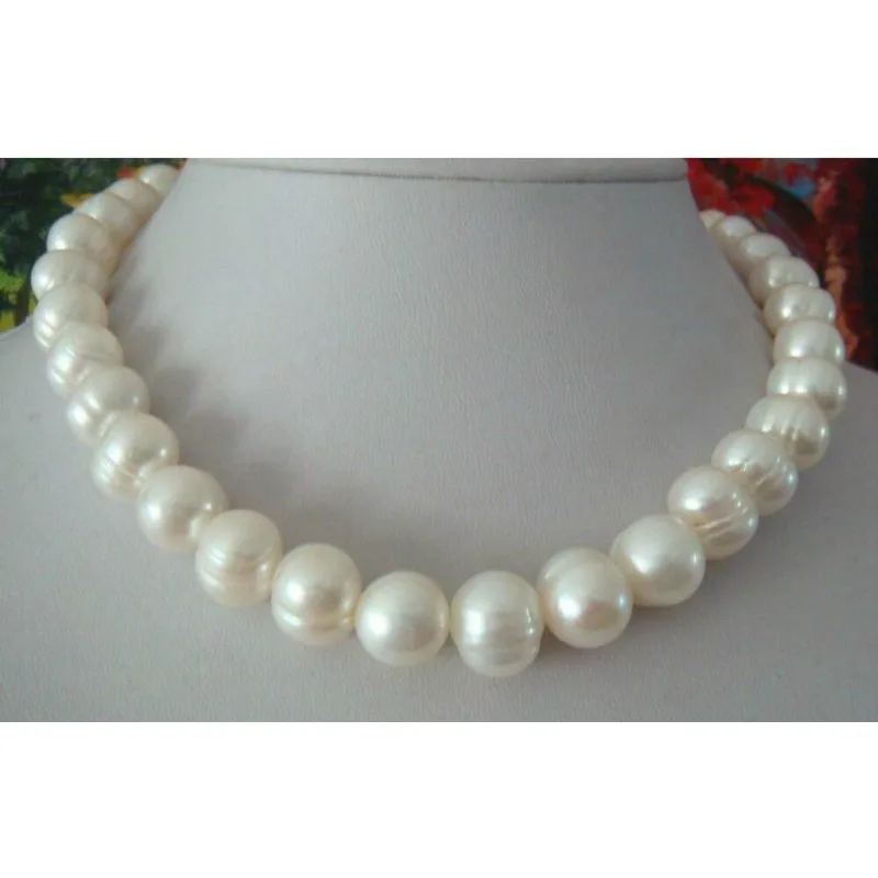 18 Inch Huge AAAA Natural 12-13mm Akoya White Baroque Pearl Necklace Women's 14K Clip -