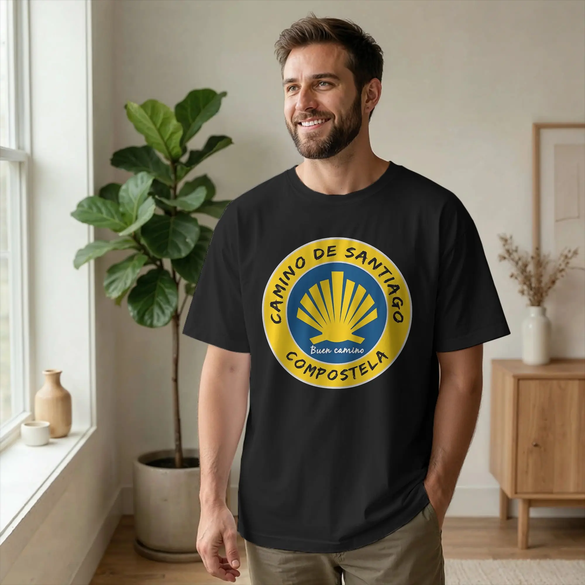 Camino de Santiago St James Way Men's T Shirt Hiking Unique Tees Short Sleeve Crewneck T-Shirt Cotton Original Tops