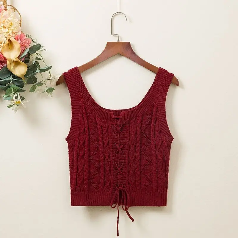 High Waist Knitted Vest Women's Two-Sided Wear ort Sle Spring Autumn Layering Faion Trendy Twist Spring Summer New Arrival