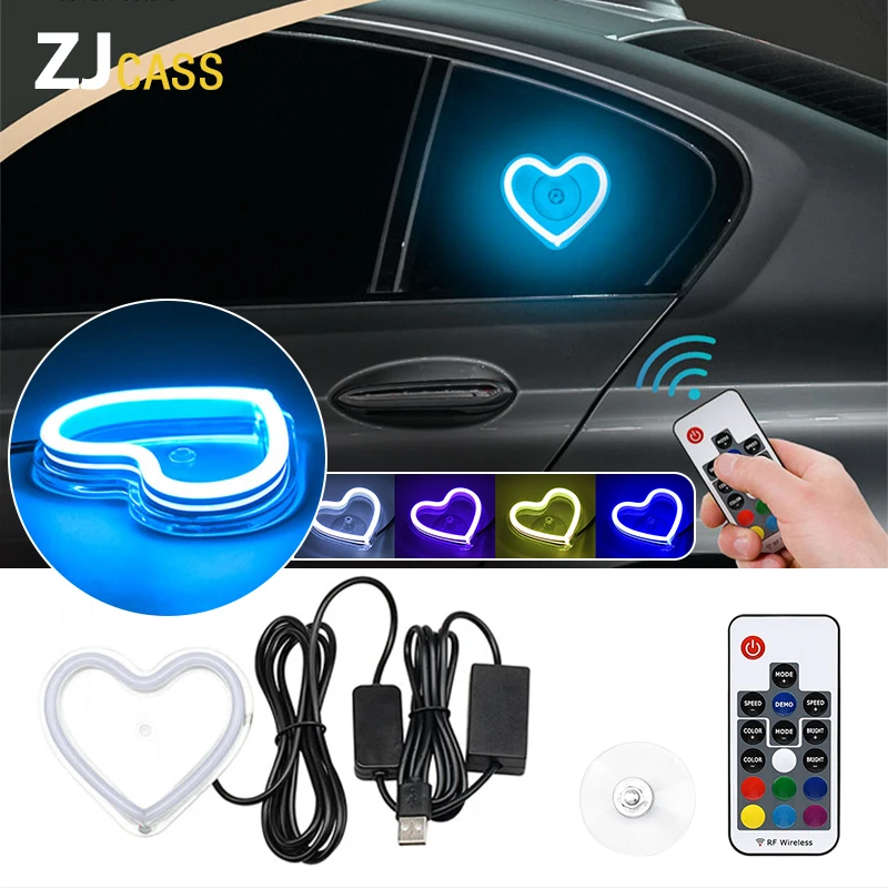 

USB Car LED Window Light Car interior Decoration Ambient Light Flashing Glowing Heart-shape Lighting Atmosphere Lamp LED Sign