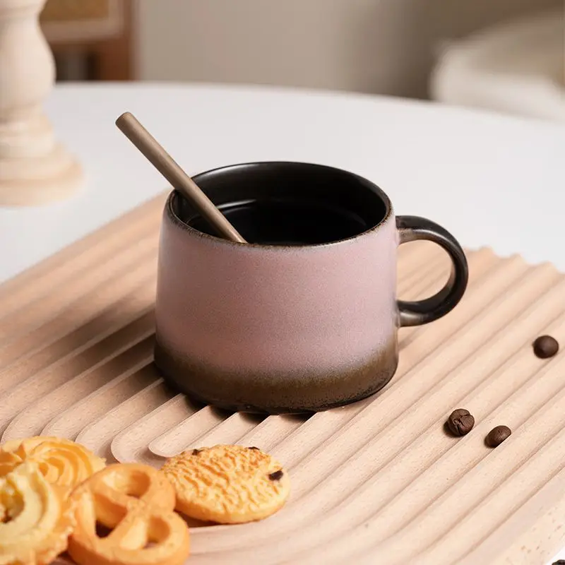 

Ceramic Coffee Cup With Spoon, Kiln Turned Grease Powder, Afternoon Tea Cup, Home Retro Microwave, Breakfast Cup, Mug