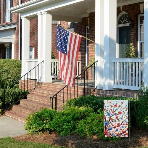 4 of July Garden Flag Red and Blue Floral Tree Us America Double, 12x18 Inch RRI