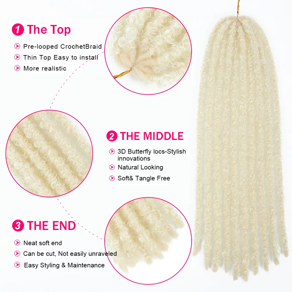 Distressed Locs Butterfly Locs Crochet Hair Changing Blonde To Pink Purple Synthetic Pre Looped Extensions For Afro Women