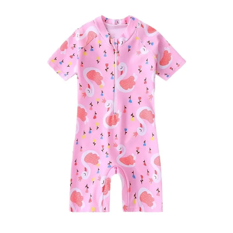 

SwimmyCubs Girls Swimming Costume Cartoon Short-sleeved Swimsuit Children's Swimming One-piece Swimsuit with Swim Cap