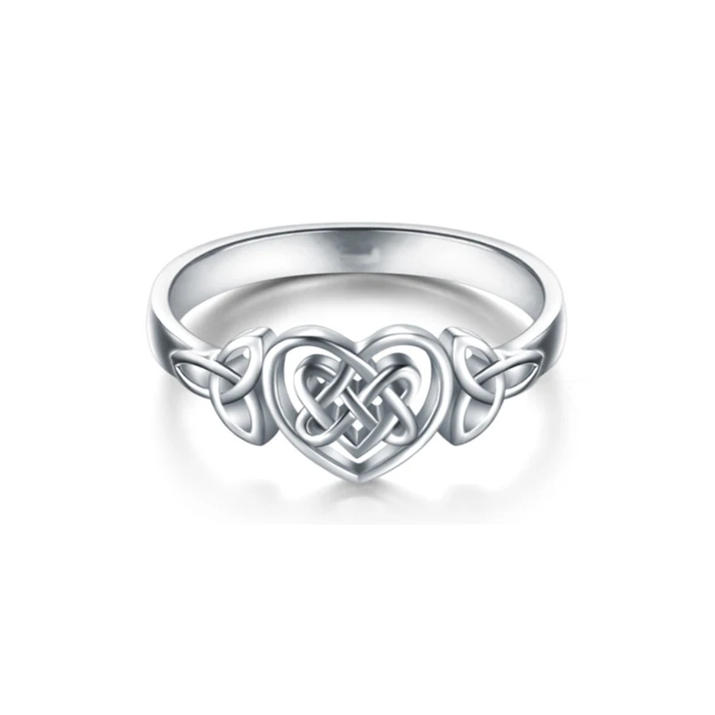 ZHOUYANG Rings For Women Lady Classic Hollow Out Love Heart Celtic Knot Silver Color Wedding Party Gifts Fashion Jewelry KAR397