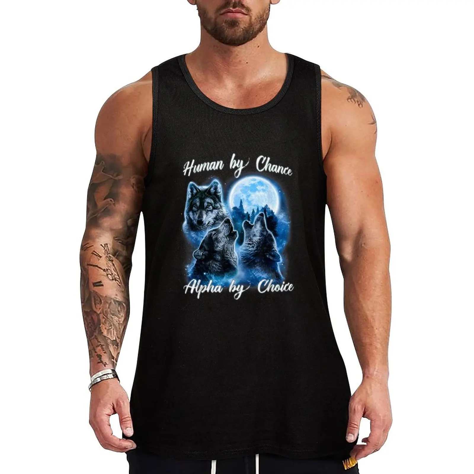 Camiseta Human By Chance Alpha By Choice, camisa Alpha Wolf, camiseta Alpha Male Meme, regata engraçada para homens e mulheres