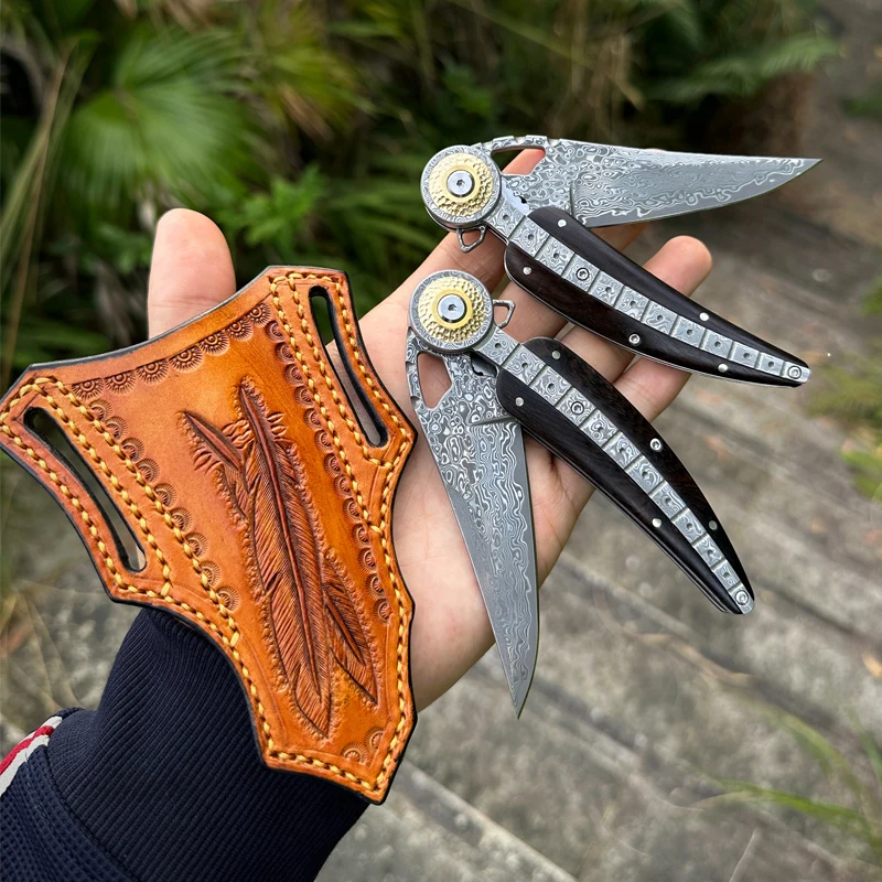 Imported forged Damascus steel folding knife Hand forged sharp pocket knife Outdoor camping hiking fishing portable EDC tools