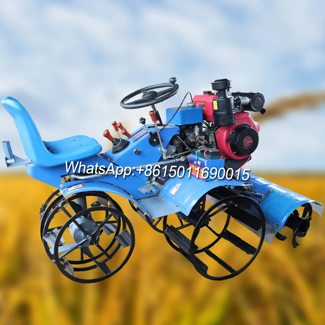 New diesel paddy field rotary tiller four-wheel drive ride-on agricultural water and drought dual-use micro tiller tiller