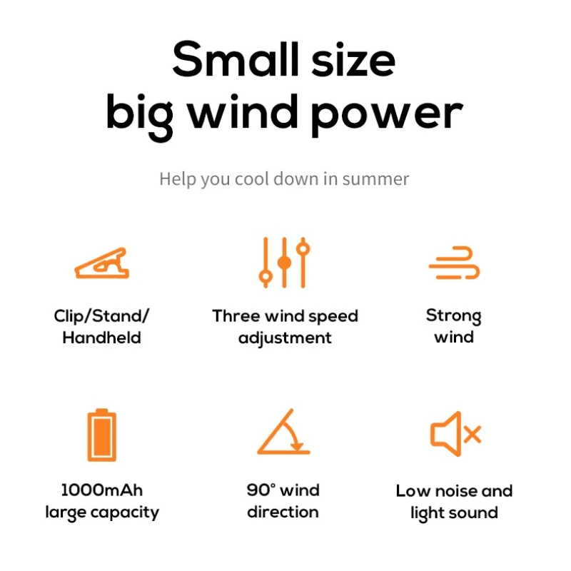 Xiaomi Youpin Clip Fan Portable Handheld Fan Adjustable High Wind Speed Rechargeable Silent Fan Efficient Cooling For Outdoor Mi