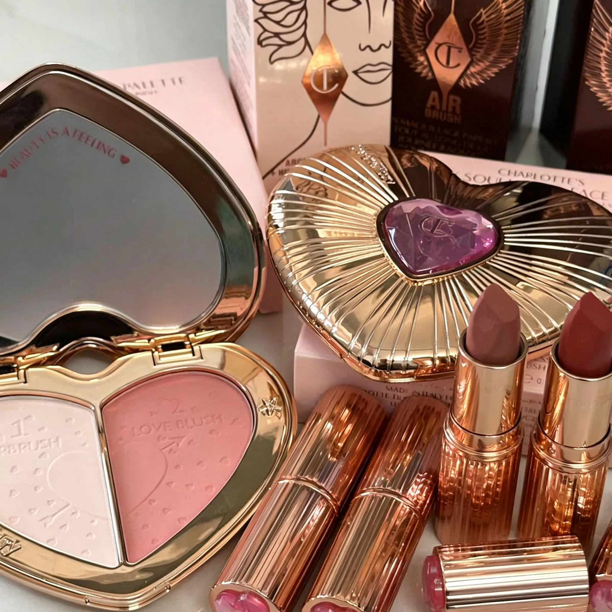 Hot CT Pink Two-tone Blush Lasting Beauty Makeup Diamond Gold Tube Lipstick Air Cushion Lightweight Lasting Moisture Cosmetics