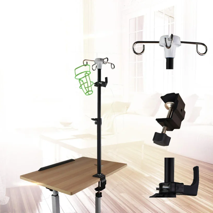 Pole Table Clamp Handsfree Telescopic Outdoor Drip Bag Stand Feeding Tube Holder for Bed Nursing Infusions Clinics Bedside