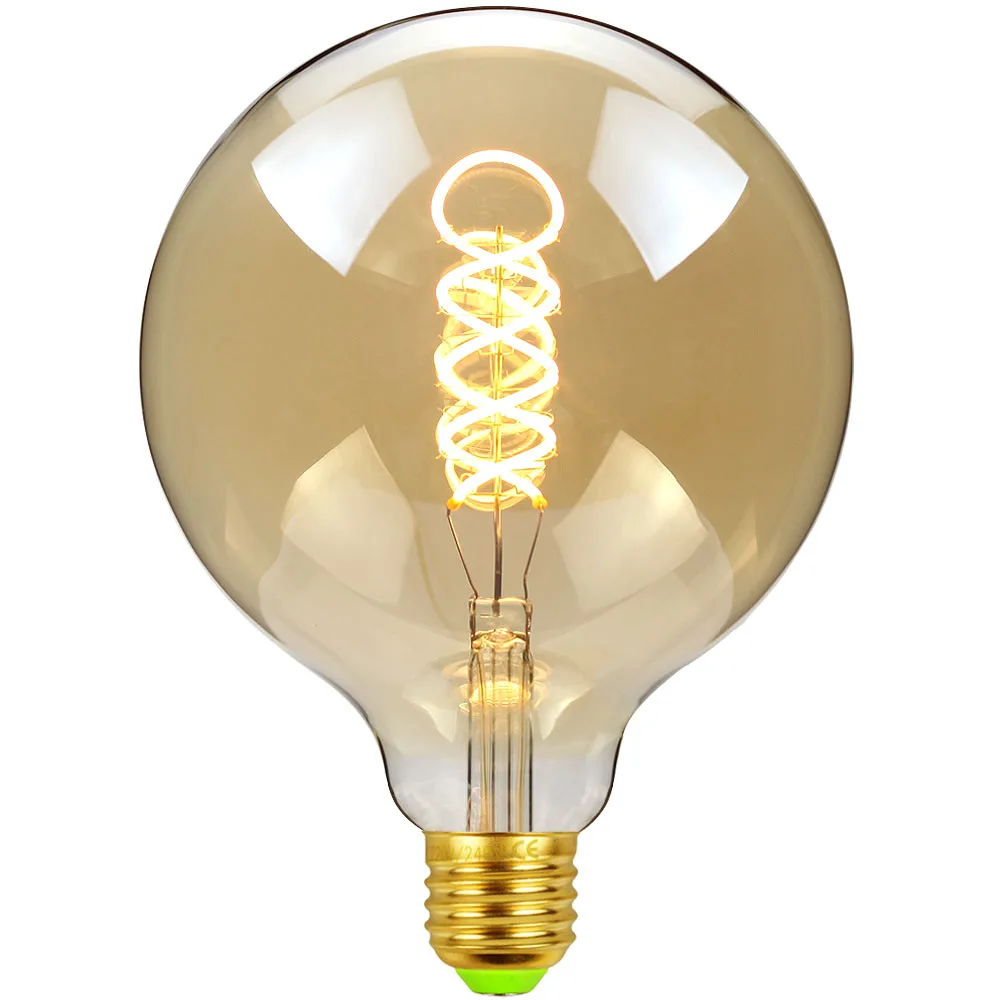 TIANFAN Vintage Led Bulb Spiral/Squirrel Cage Filament Big Globe G125 4W Dimmable 110V 220V Amber Edsion Style Decorative Bulb