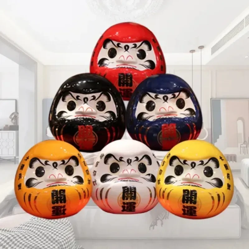 Muñeca Daruma de cerámica japonesa de 18,5/4,5 CM, amuleto de la suerte, adorno Zen Fengshui, centro de mesa, caja de dinero, decoración de mesa para el hogar