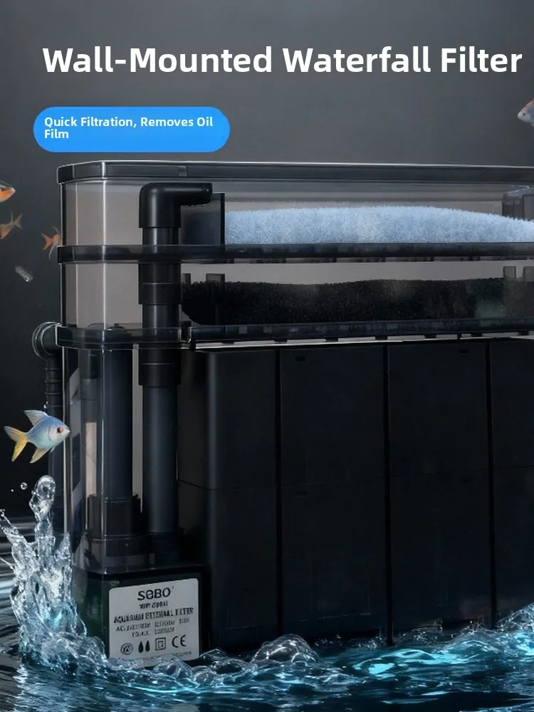 

Wall-Mounted Aquarium Filter Wet Dry Separation Upaded Multi-Function Wall-Cascading Filter Qui Filtering Large Tank