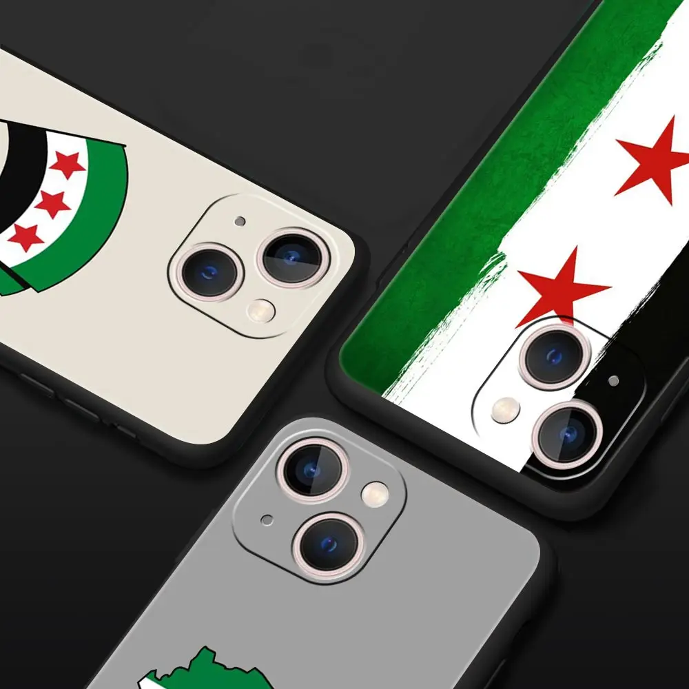 Syria flag Luxury Phone Case For iPhone 13 15 14 12 Mini 11 Pro MAX XR X SE XS 7 8 Plus Silicone Black Protection Cover