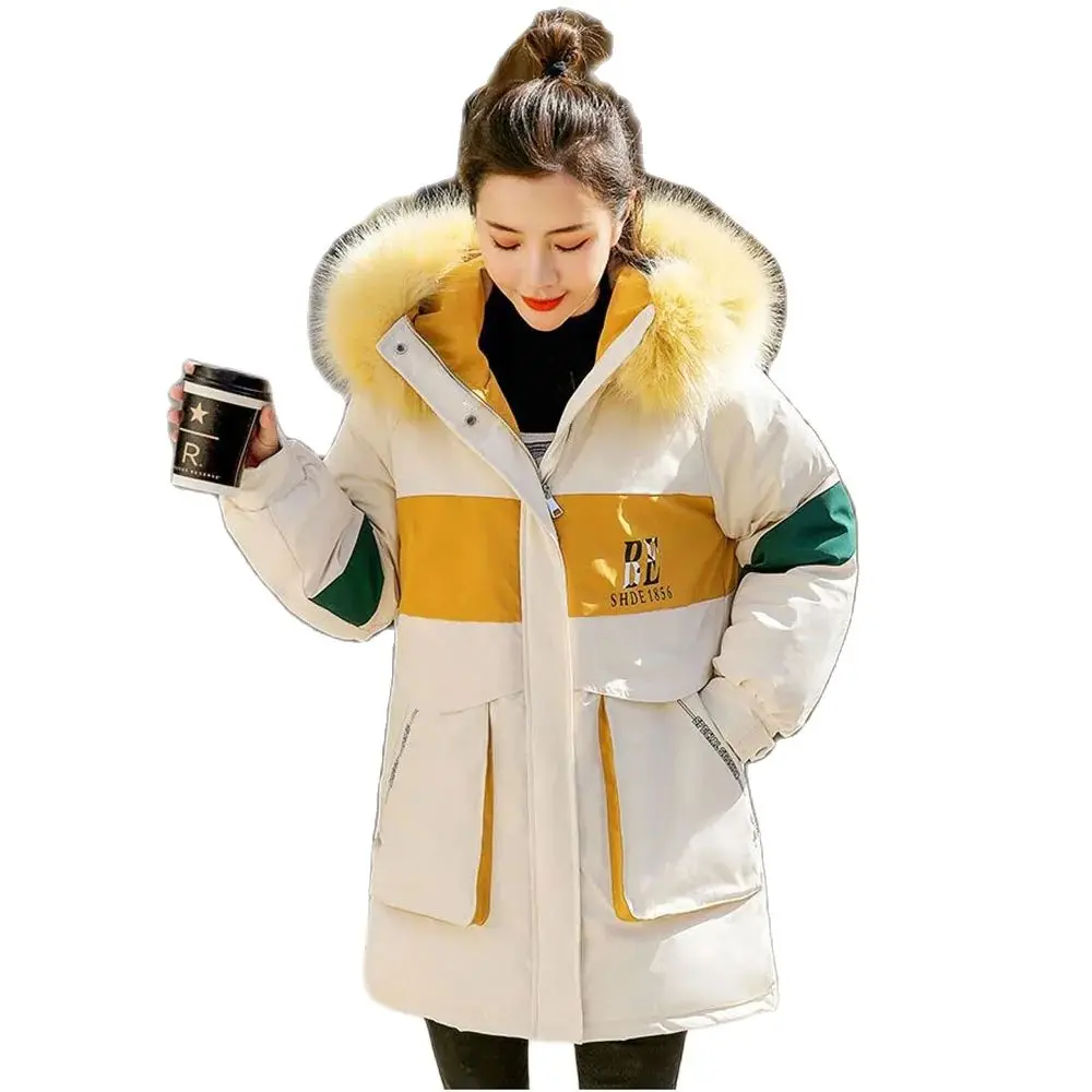 

Cotton-padded Women's Long Winter Coat With Big Fur Collar And Hooded Loose Warm Cotton-padded Jacket Fashion Winter Coat Female