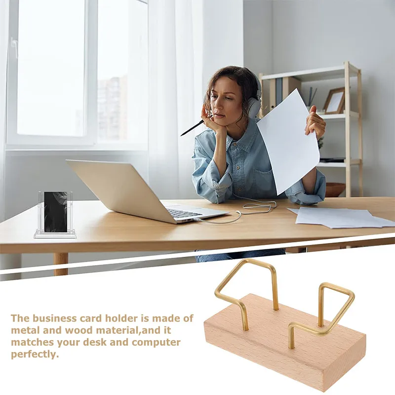 Wooden Business Card Holder Desk Open Card Display Stand Business Card Organizer for Counters Receptions Trade Home Office