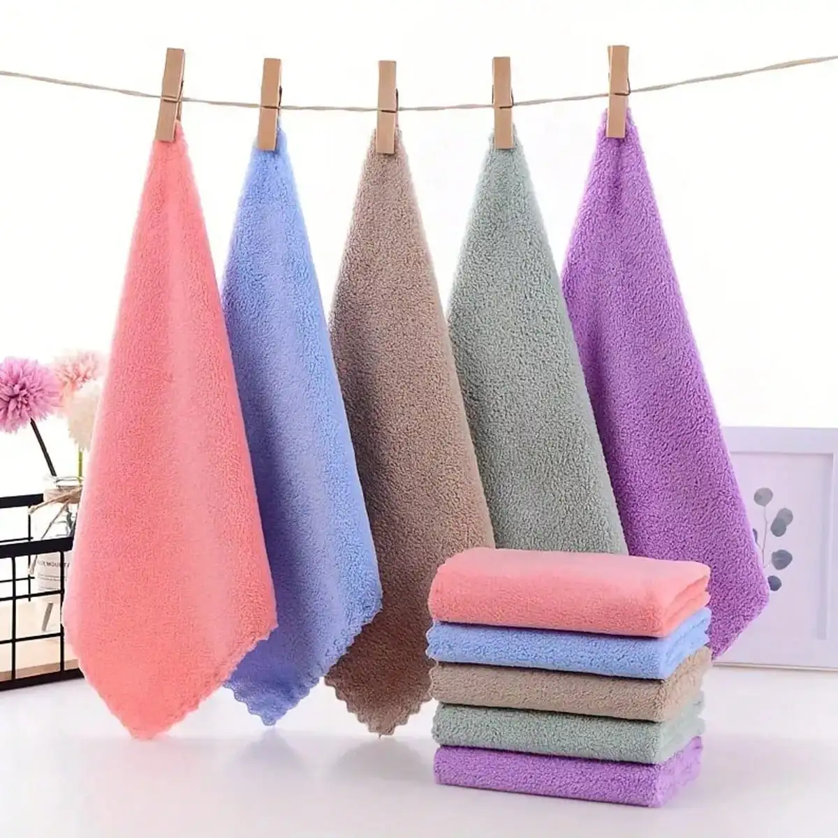 10pcs Solid Color Washcloths, Simple Plain Face Cloth, Soft Absorbent Towel Small Face Towel, Bathroom Supplies