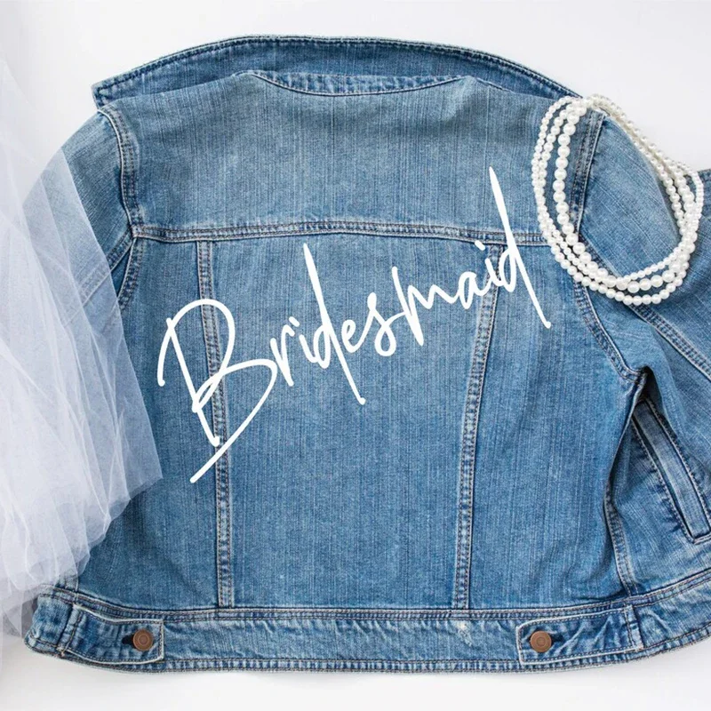 Bride bridesmaid maid of honor flower girl Heat Transfer Iron on Decal for bridal shower Bachelorette party denim Jacket shirt