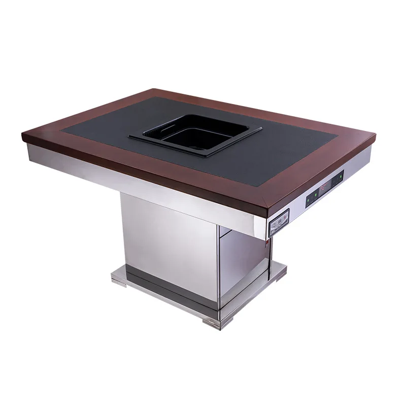 

Commercial hot pot table iron pot stew integrated pot table rock slab large round table retro style