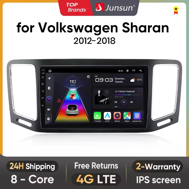 Junsun Wireless CarPlay Android Auto Car Radio for Volkswagen Sharan 2012 2013 2014-2018 RDS GPS 4G WIFI Multimedia autoradio