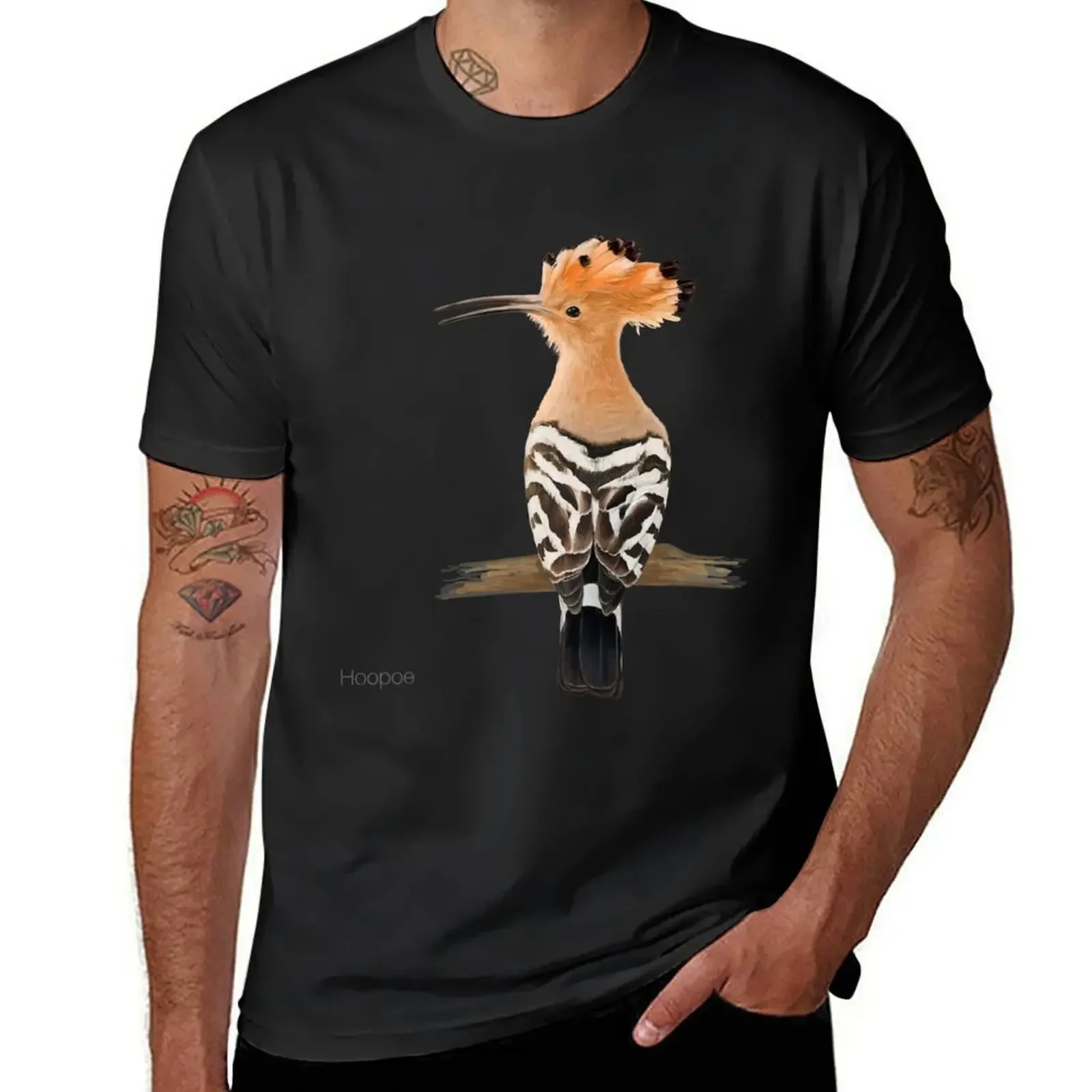 Hoopoe Tropical Exotic Bird Illustration T-Shirt Short sleeve tee plus size tops t shirt men