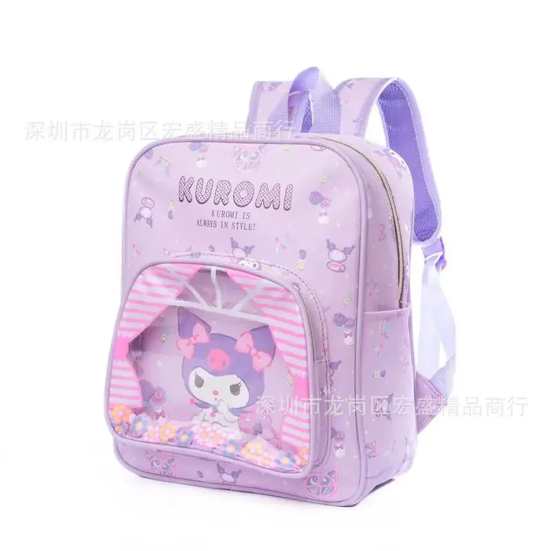 2023 Sanrio My Melody Kawaii Hello Kitty Cinnamoroll Kuromi Cartoon Cute Pu Leather Transparent Children's Backpack School Bag