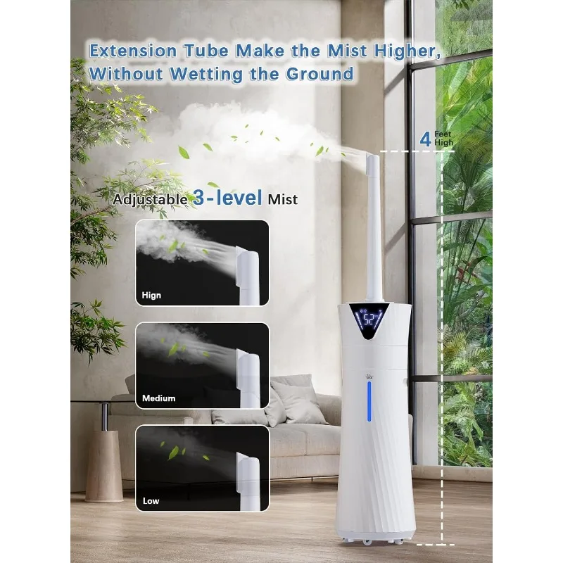 Humidificador inteligente para habitación grande de 2000 pies cuadrados, humidificadores de 17 l/4,5 gal para dormitorio con aplicación Wi-Fi y control remoto, fresco ultrasónico