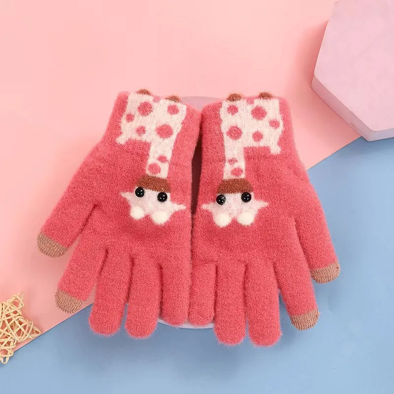 Guantes infantiles lindos y cálidos: guantes gruesos de dibujos animados con separación de dedos para protección resistente al viento y al frío