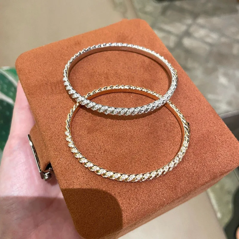 Luxury and High quality dazzling shiny Spiral bangles for women full diamond silver 925 two color retro charm bracelets jewelry