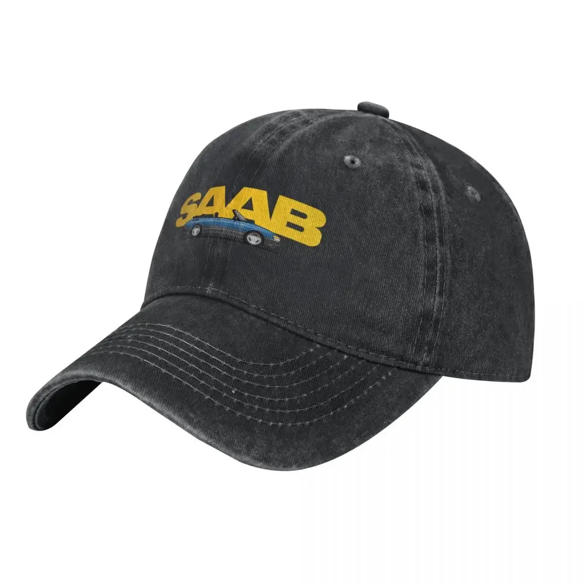 Saab 900 Aero convertible Illustration Blue Yellow Baseball Cap derby hat Hat Beach dad hat Hats For Men Women's