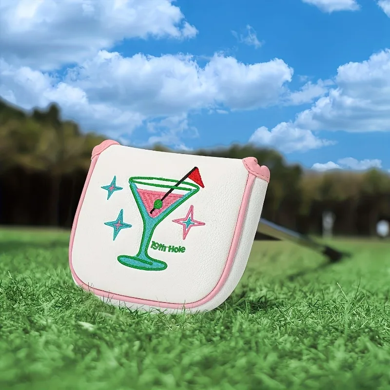 

Чехол для головки клюшки для гольфа с дизайном в виде бокала для мартини и 19 отверстиями - прочный, с магнитной застежкой, розового цвета, идеальный подарок для гольфистов.