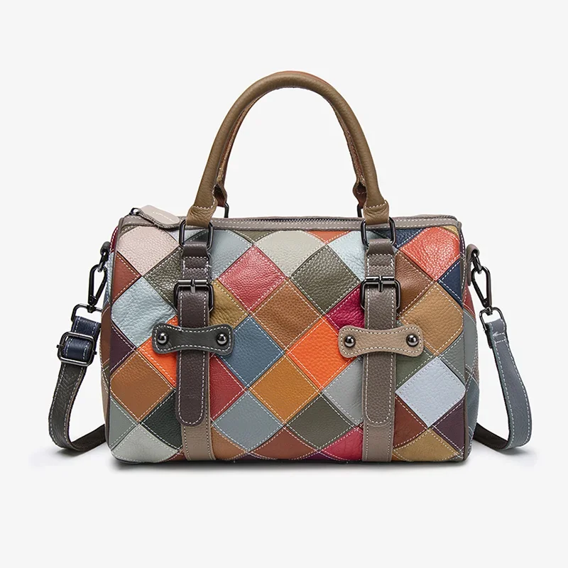 2024 new fashion diamond lattice colorful box type check handbag crossbody bag large capacity splicing Boston bag