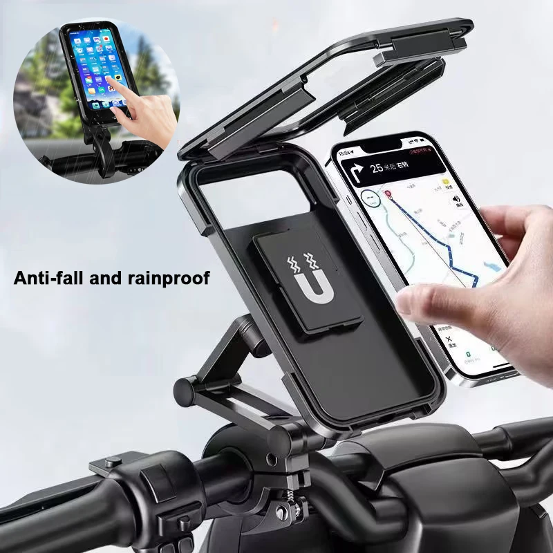 Motorcycle Bicycle Waterproof Phone Holder Supports Universal 7-Inch Mobile Phone Gps 360-Degree Rotating Adjustable Holder