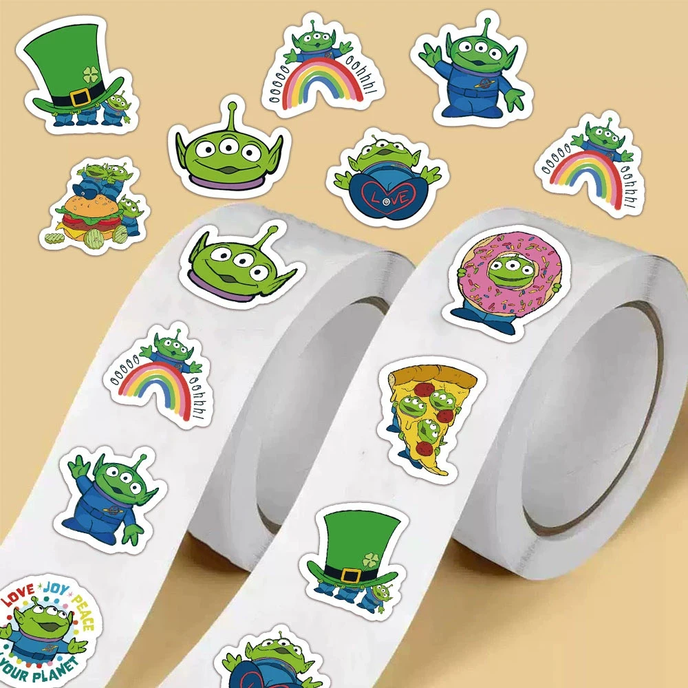 500pcs/Roll Kawaii Disney Toy Story Alien Stickers Cute Anime Seal Label Decals Toy DIY Suitcase Guitar Funny Decoration Sticker