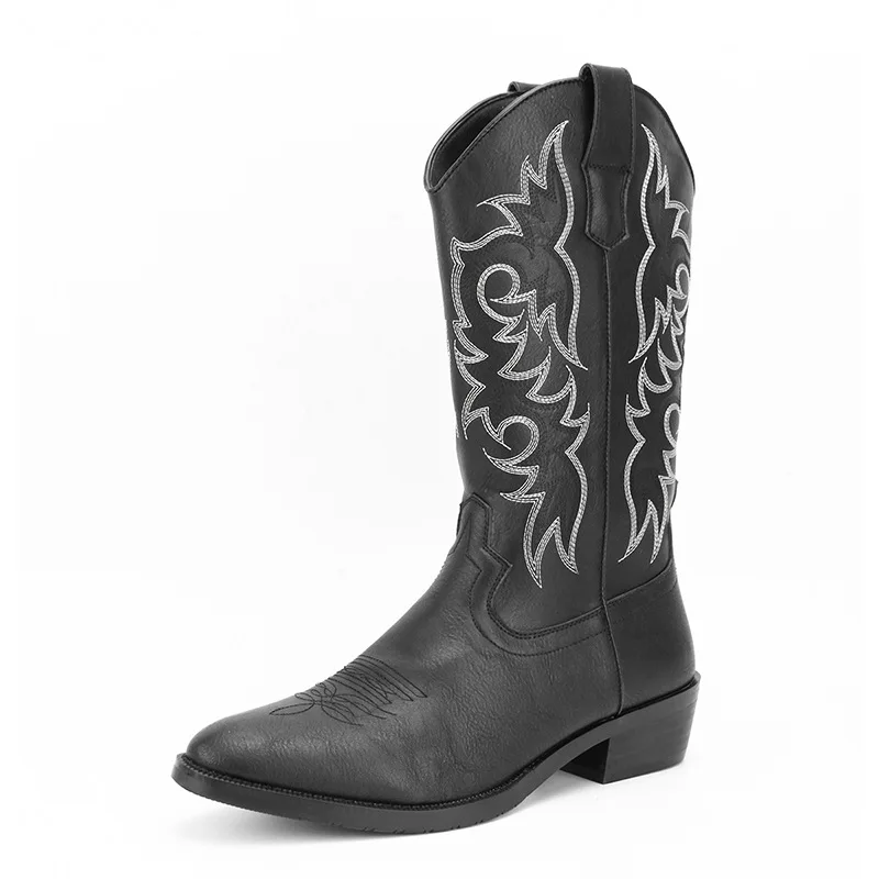 Luxury Embroidery Retro Mid-calf Western Boots Men Cowboy Boots New Handmade Leather Shoes New Punk Man Women Unisex Riding Boot