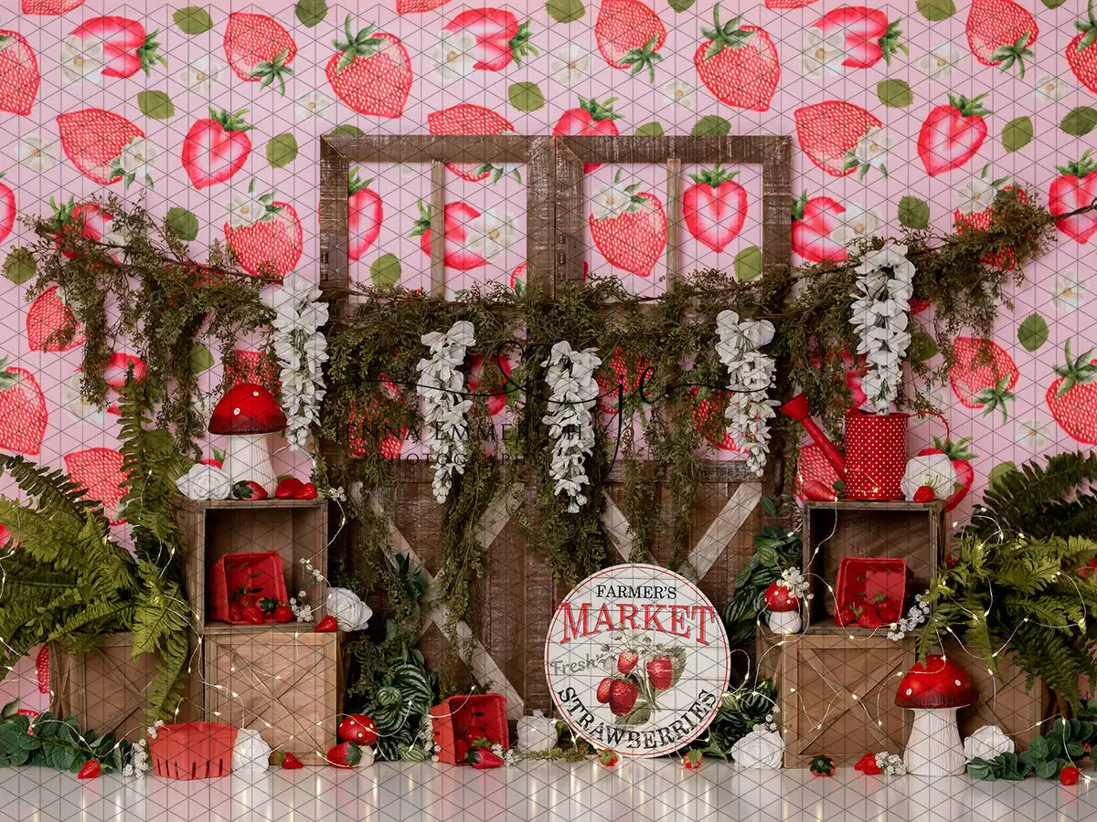 

Johnson Farmers Market Strawberries Leaves backdrops High quality computer print scenic Photography Studio Backgrounds