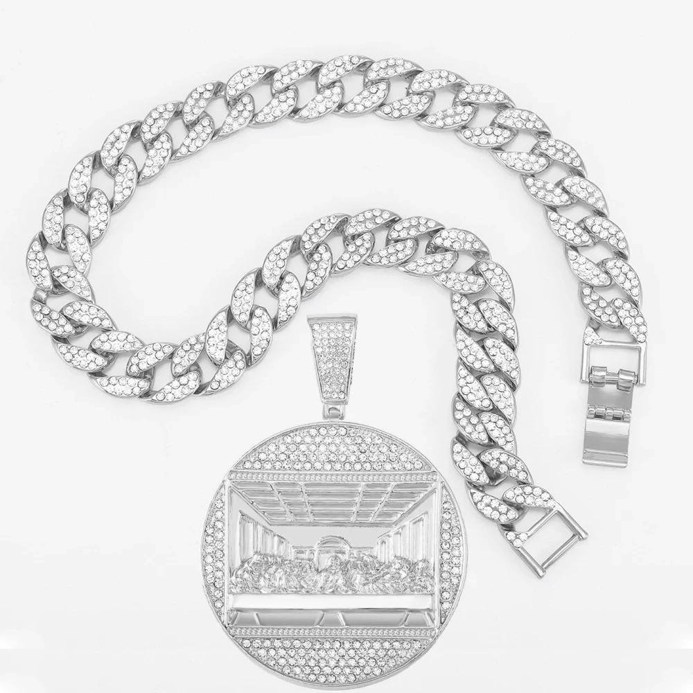 Full Drilling Last Supper Pendant Necklace Men's Jewelry Iced Out Cuban Link Necklaces Fashion Men Hip Hop Jewelry Men Chain