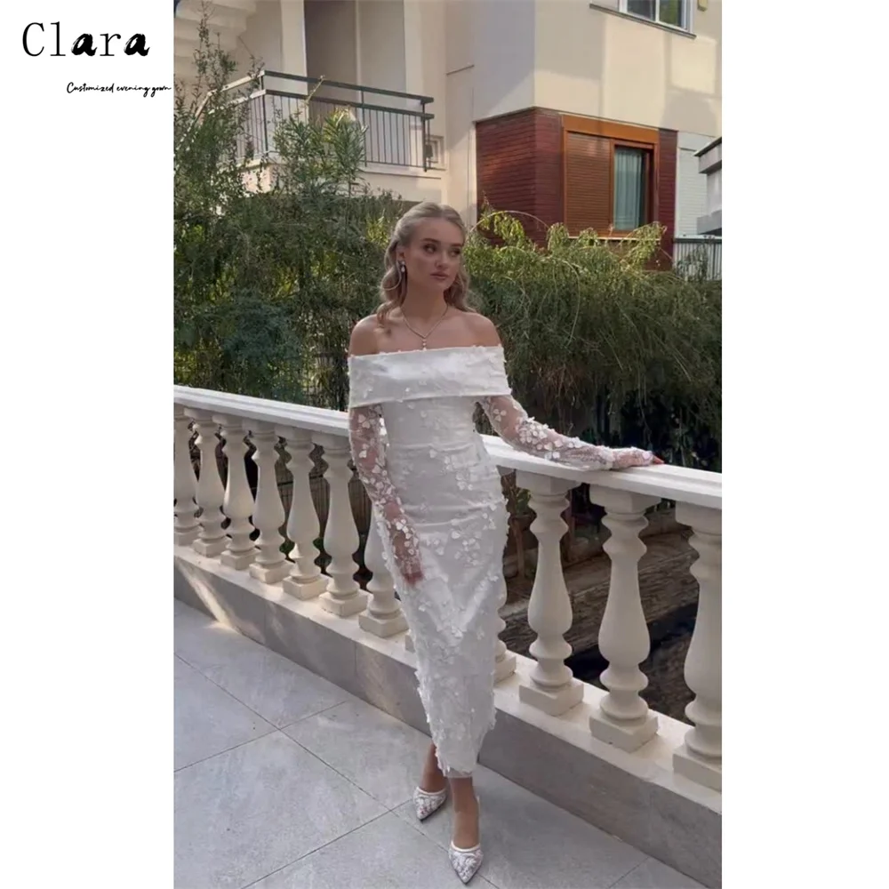 

Clara Customized White Flower Off-shoulder Fishtail Elegant Chic Woman Evening Dress Luxury 2025 Luxurious Evening Dresses Party