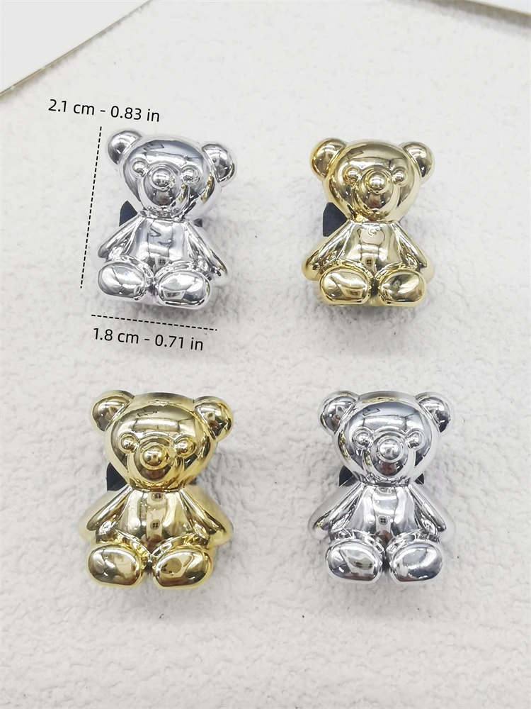 4PCS Silvery Bear Shoelace Charms ABS Golden Buckles Decoration DIY Luxury Shoe Lace Clips Accessories Fit Women Boots Sneakers