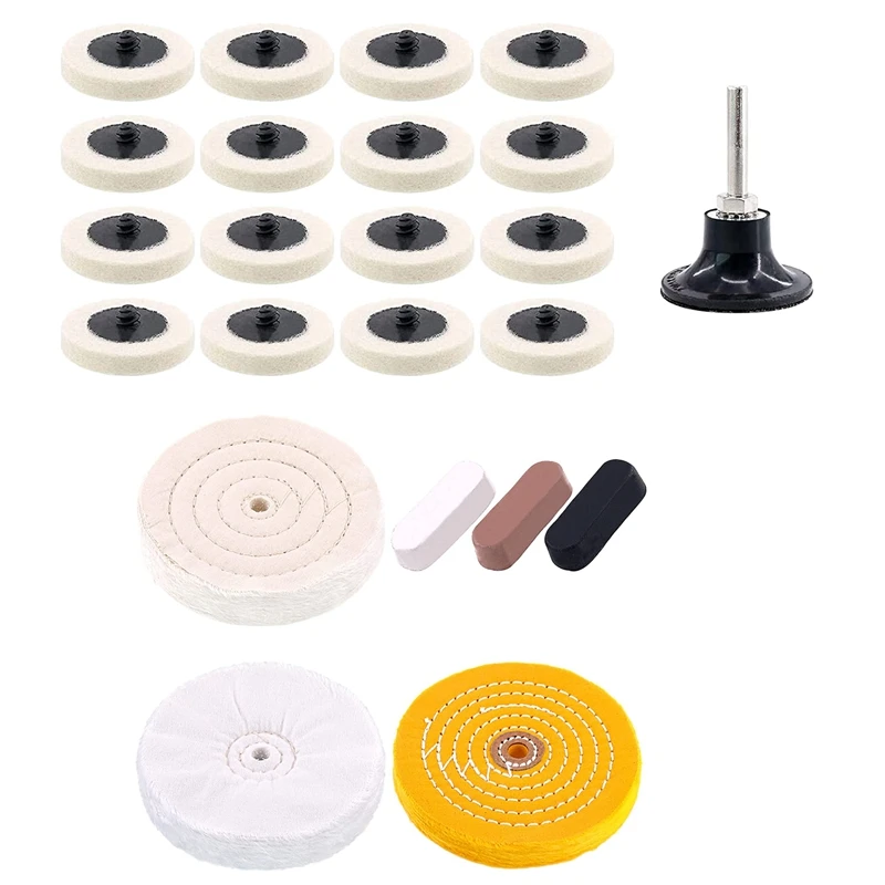 

Hot 20Pcs 2 Inch Compressed Wool Fabric Disc With 3 Colors Polishing Compounds And 6Pcs 6 Inch Buffing Polishing Wheels