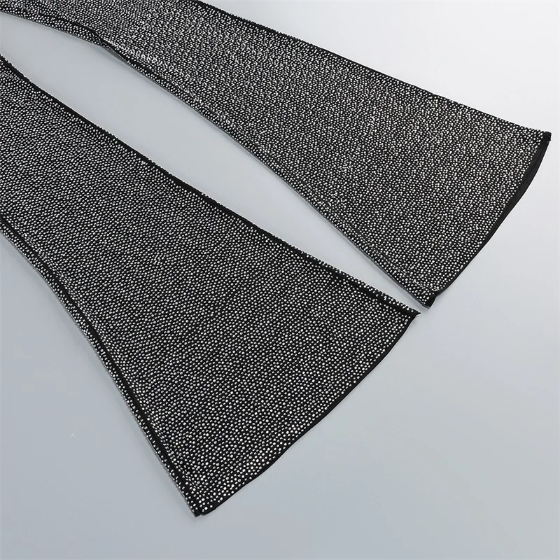 Luxury Crystals Women Suit Set 2 Pieces Sexy Short Jacket+Flare Pants Trousers Formal Birthday Coat Prom Wedding Tuxedos