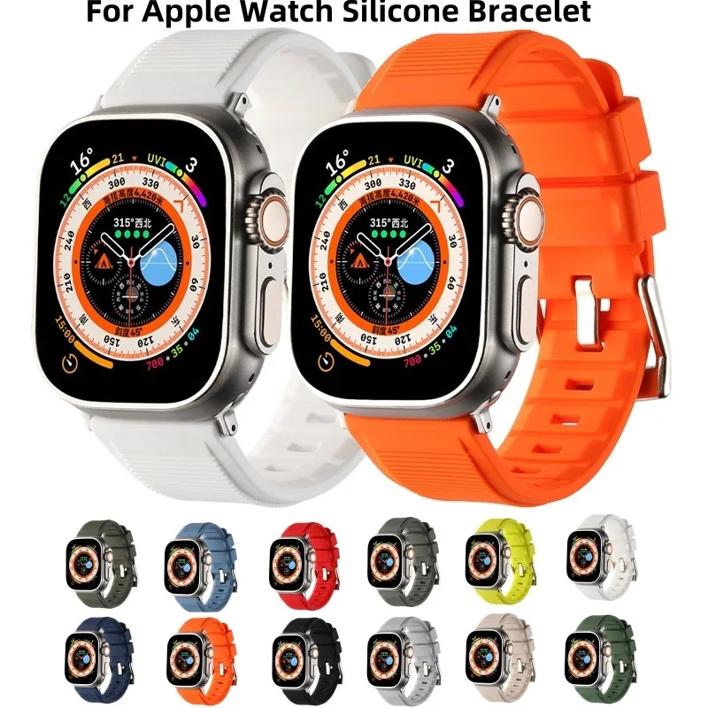 Silicone Bracelet For Apple Watch Band 44mm 40mm 45mm 41mm 46mm 42mm Sport Strap IWatch Series 10 9 8 7 Ultra 2 1 49mm Wristband