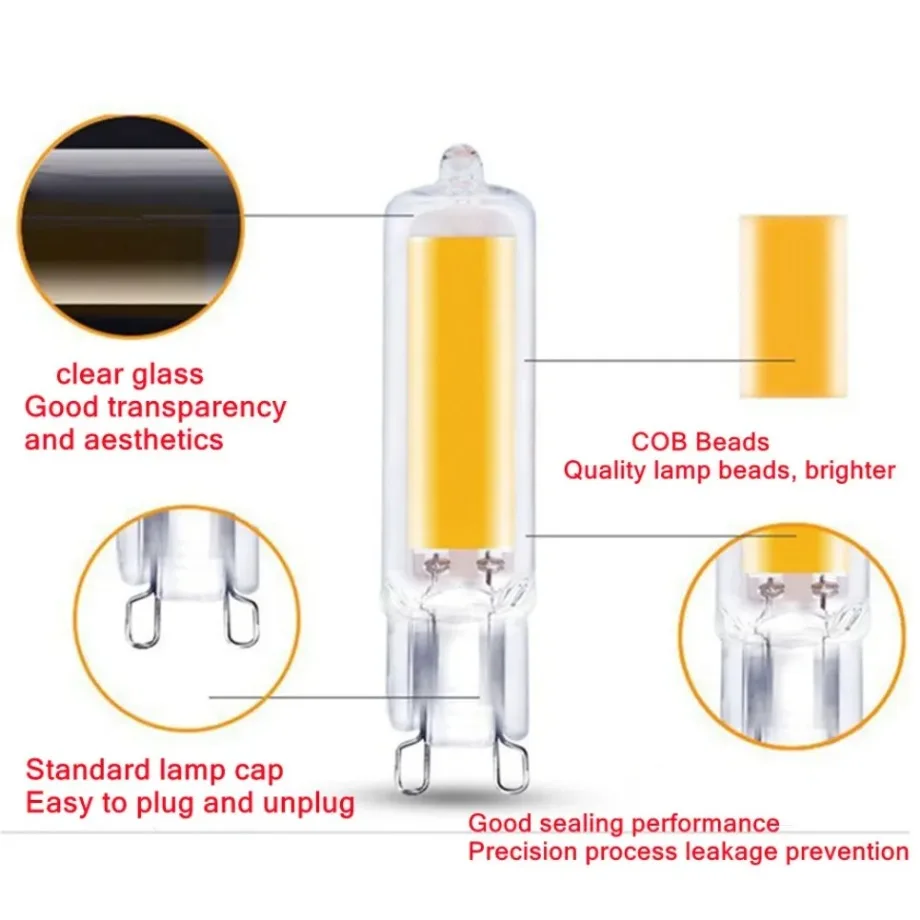 YzzKoo Super Bright G9  LED Light Bulb 7W 9W 12W15W 220V Glass Lamp  Constant Power Light LED Lighting G9 COB Bulbs